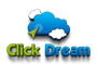 A logo for click dream with a cloud and an arrow pointing to it