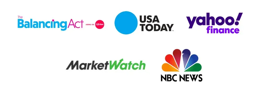 The logos for yahoo finance , usa today , marketwatch and nbc news
