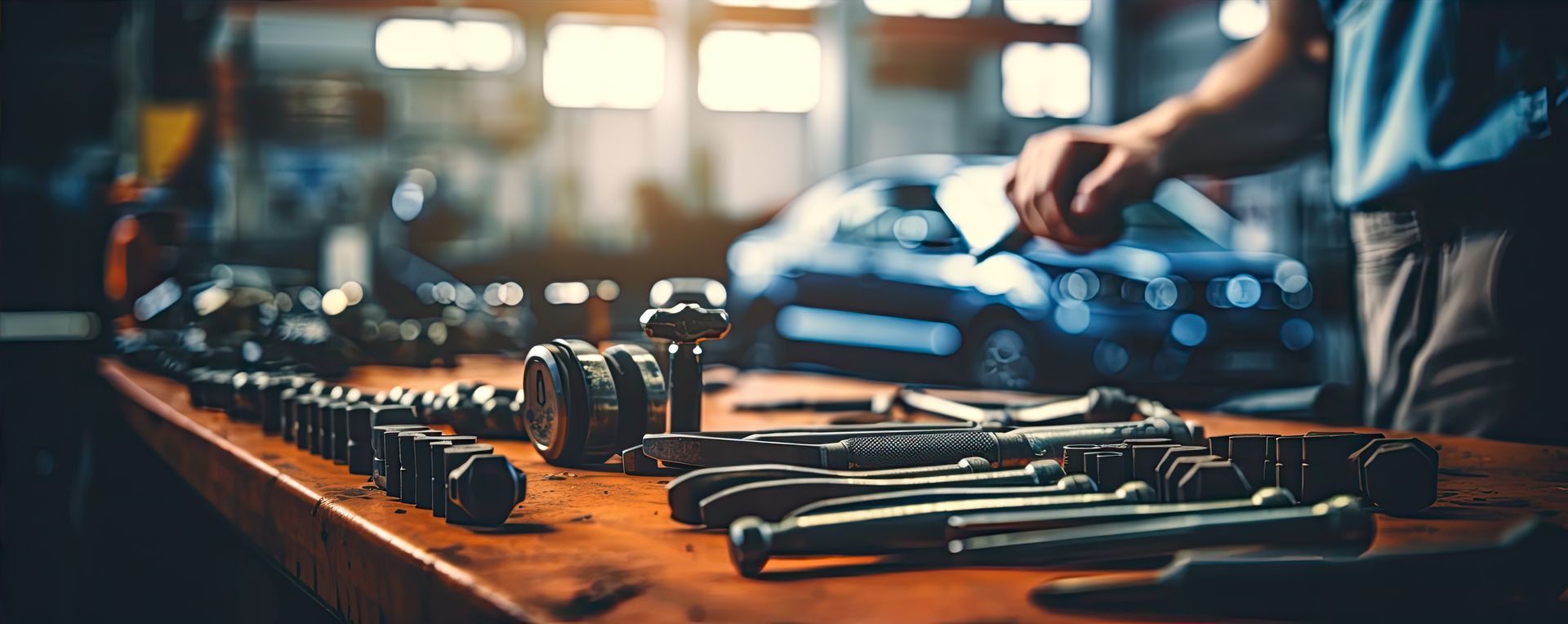 Un homme travaille sur une voiture dans un garage.