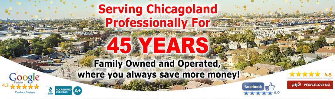 A banner that says serving chicagoland professionally for 45 years