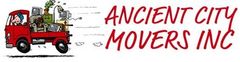 A logo for Ancient City Movers INC. with a red truck