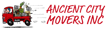 A logo for Ancient City Movers INC. with a red truck