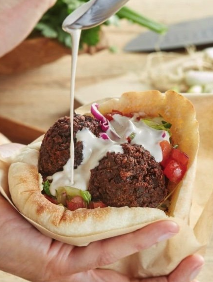Falafel in pita with salad in Cambridge MA