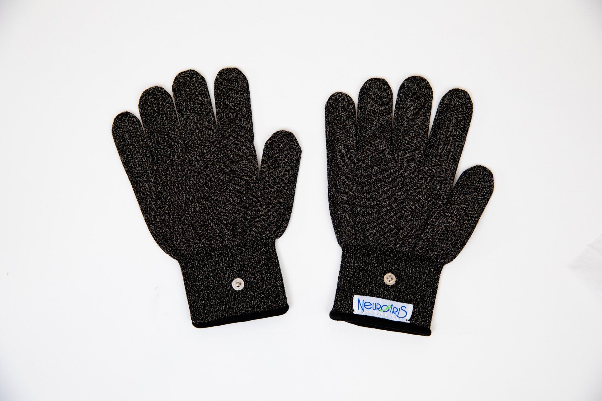 A pair of black microcurrent conductive gloves.