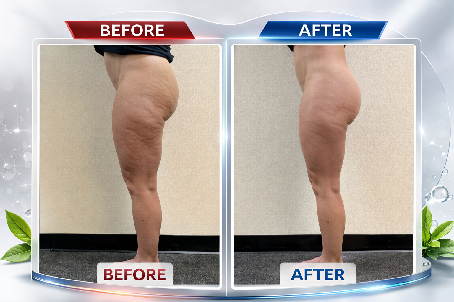 A woman's face is shown before, at 5 and at 10 NeurotriS treatments once a week for facial lifting and skin renewal.