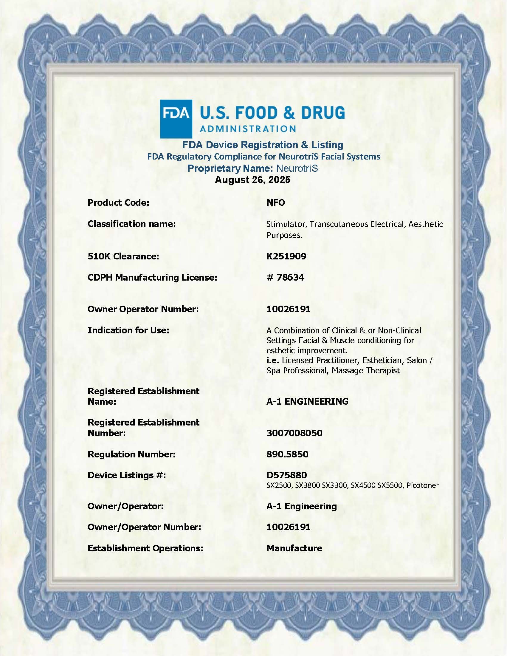 NeurotriS TGA Declaration of Conformity.