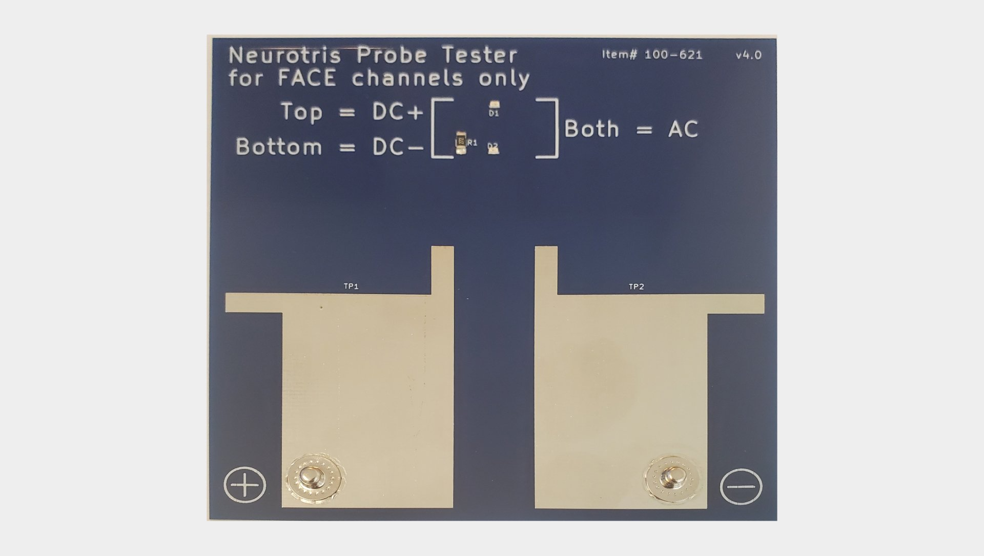 A piece of paper that says ' neustria probe tester for face channels only ' on it