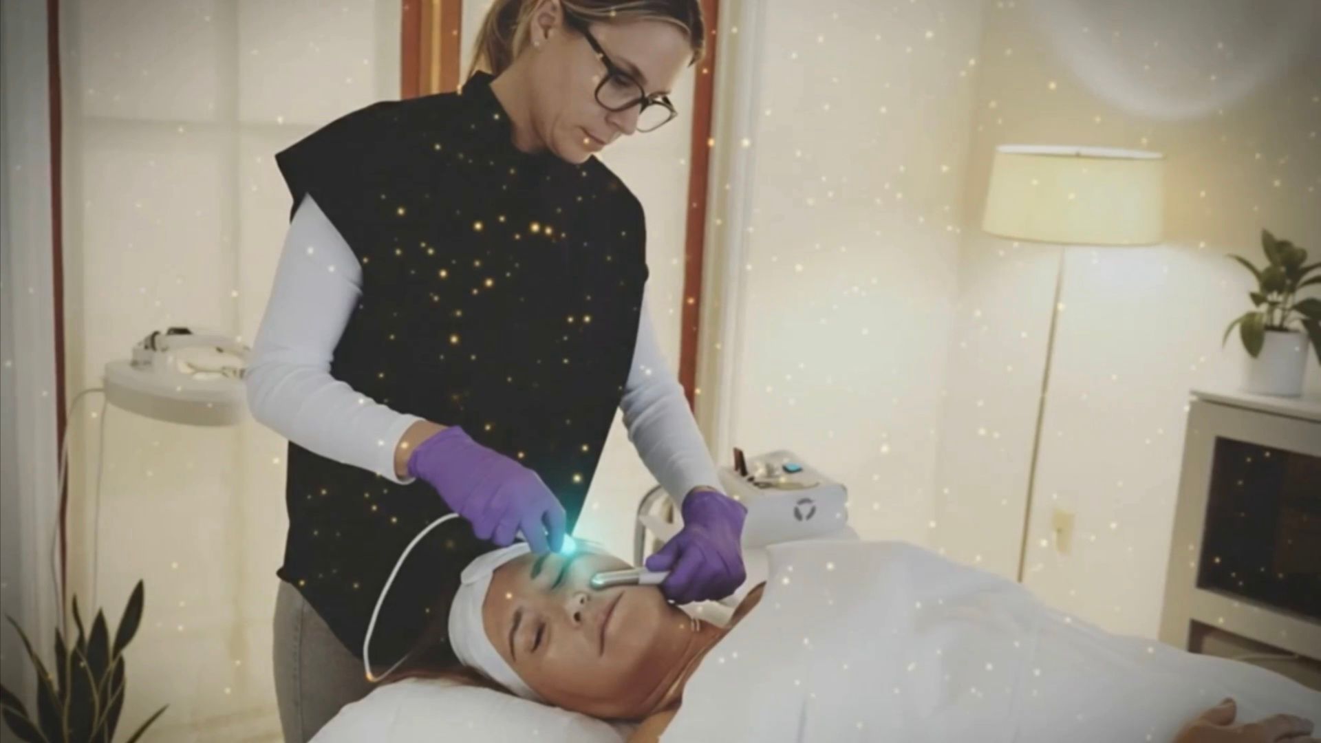 Microcurrent facial for non-invasive wrinkle reduction, facial lifting and toning.