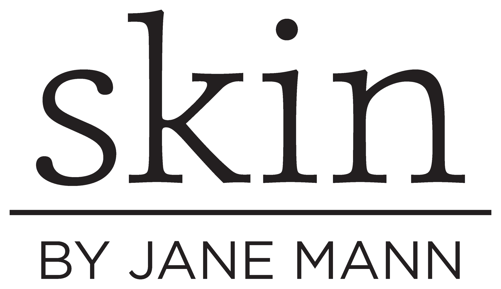 A black and white logo for skin by jane mann.