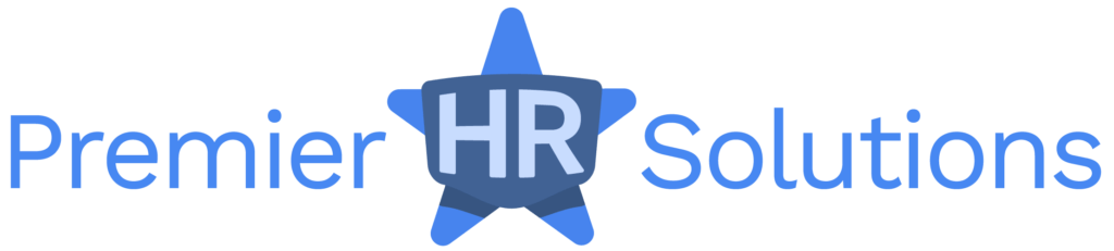 A logo for premier hr solutions with a blue star