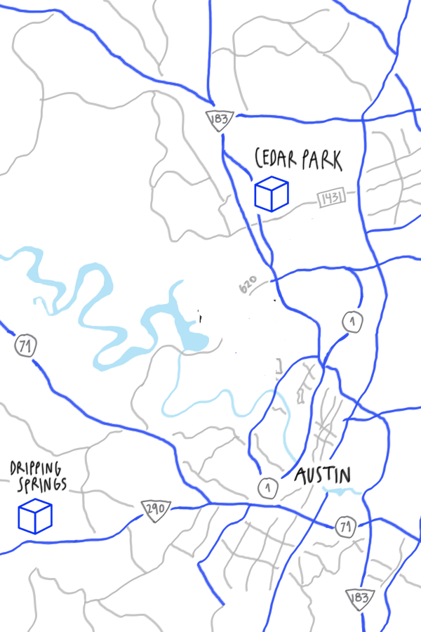 A map showing the location of cedar park and austin