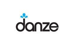 A danze logo with a blue flower on a white background.