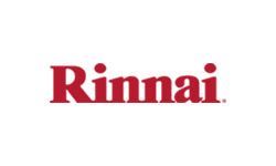 The logo for rinnai is red on a white background.