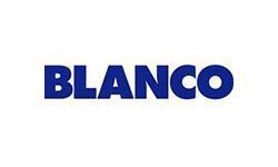 The logo for blanco is blue and white on a white background.