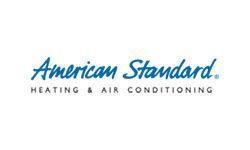 The logo for american standard heating and air conditioning is blue and white.