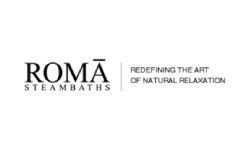 The logo for roma steambaths is redefining the art of natural relaxation.