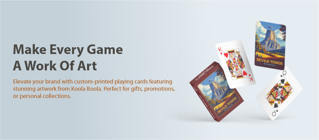 Playing cards are flying in the air with the words make every game a work of art.