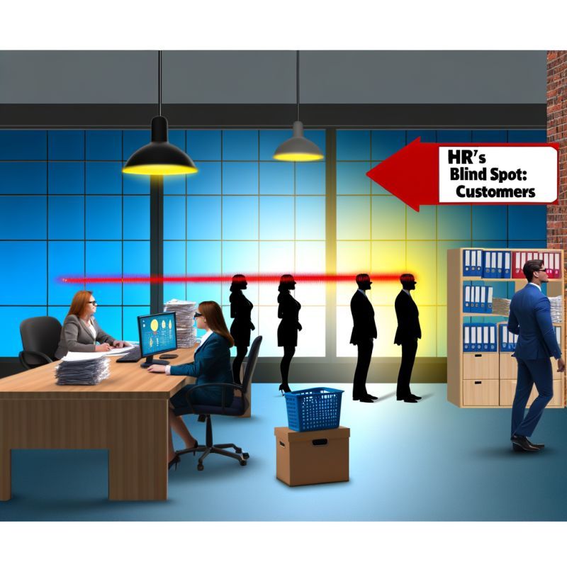 An office with a sign that says hr 's blind spot customers