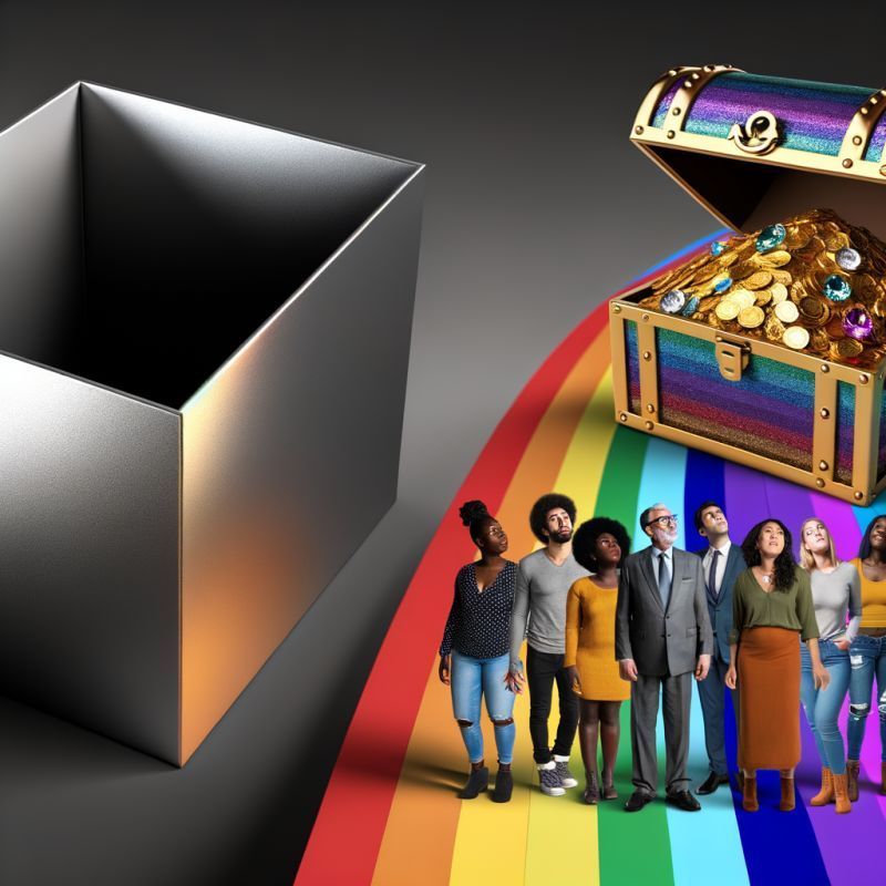 A group of people standing in front of a treasure chest