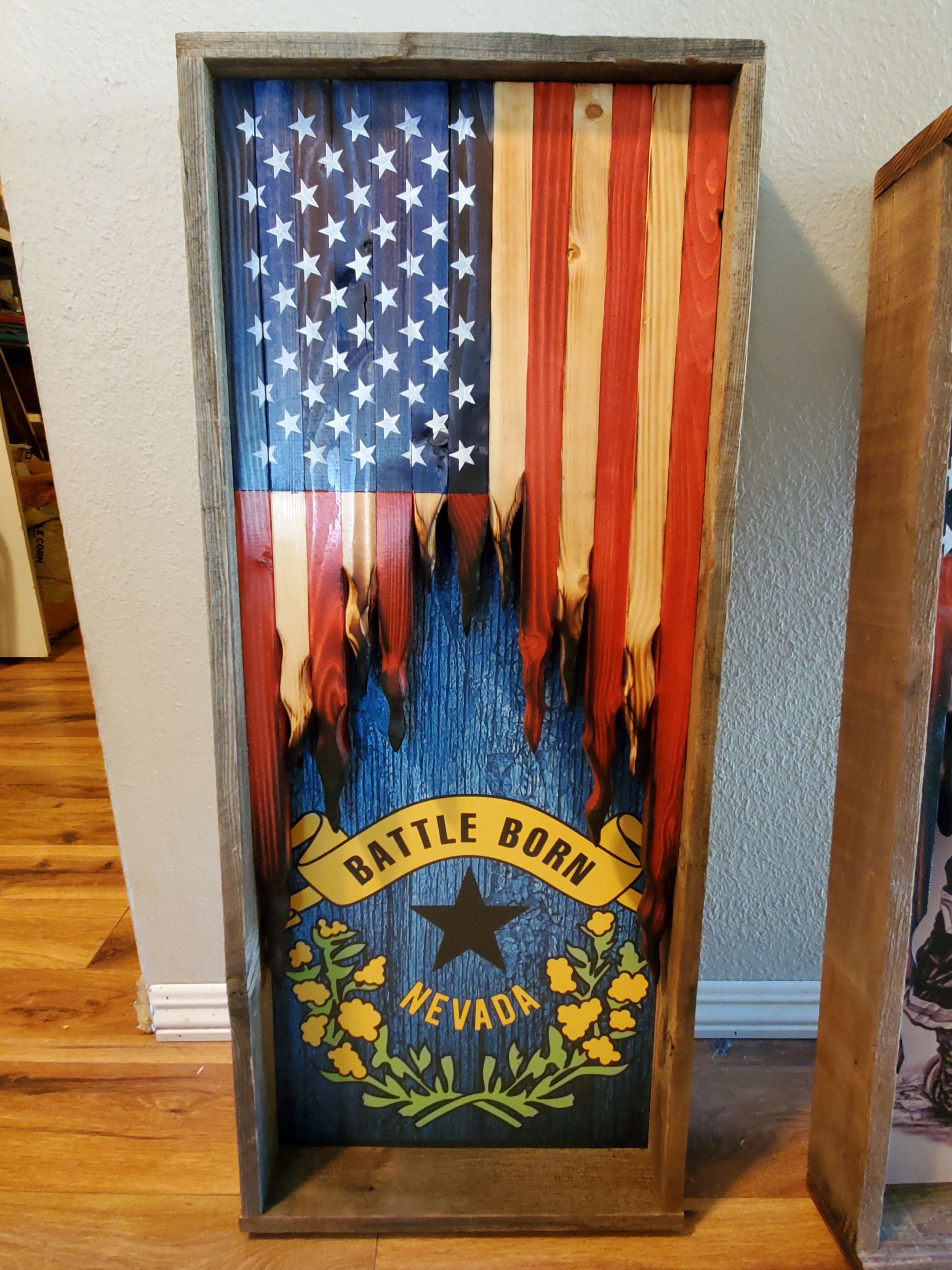 torn usa flag wall cabinet