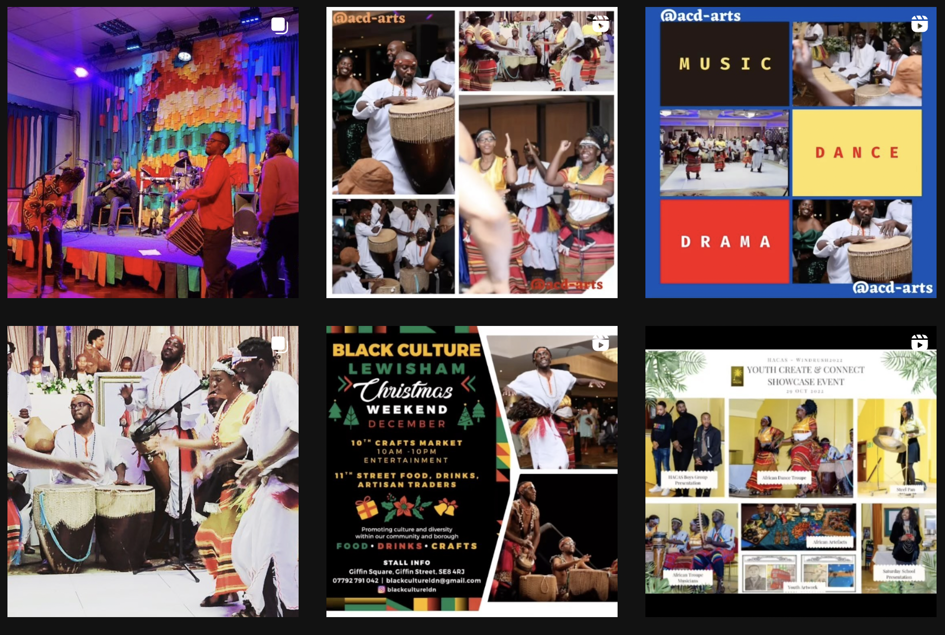 A collage of photos of people playing drums and dancing.