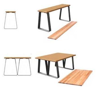 A table with a wooden top and metal legs
