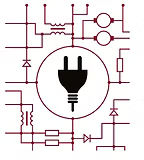 A diagram of an electric circuit with a plug in the middle.