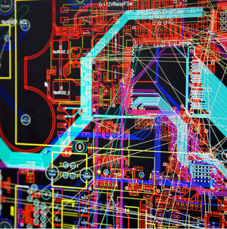 A computer screen shows a drawing of a circuit board