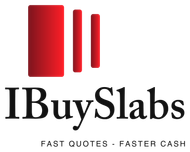 Logo for IBuySlabs: Red rectangles above black text, 