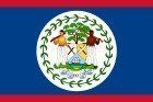 The national flag of Belize: a blue field with two red stripes on the top and bottom and the national coat of arms centered.