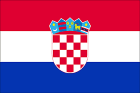The national flag of Croatia: three horizontal stripes of red, white, and blue with the country’s coat of arms in the center.
