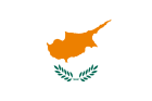 The national flag of Cyprus, featuring a copper-colored map of the island above two green olive branches on a white field.