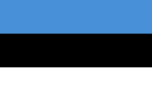 The national flag of Estonia, consisting of three equal horizontal bands of blue, black, and white.
