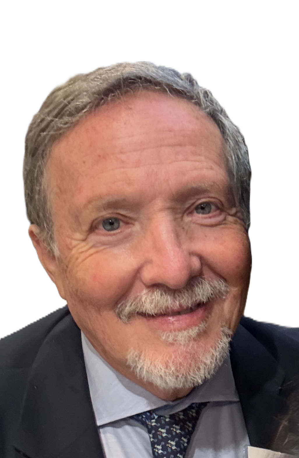 A smiling person with dark hair styled back, wearing a purple top, gold earrings, and a gold necklace against a white background.