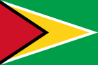 The national flag of Guyana: a green background with a red triangle, a yellow triangle, and white and black borders.