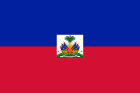 The flag of Haiti, featuring a horizontal blue band above a red band with the national coat of arms in the center.