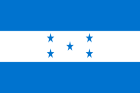 Flag of Honduras with three blue horizontal stripes, white middle stripe, and five blue stars centered in the middle.