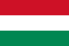 The national flag of Hungary consisting of three horizontal bands of red, white, and green.