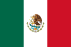The flag of Mexico, featuring vertical green, white, and red bands with the national emblem centered on the white stripe.