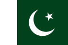 The national flag of Pakistan, featuring a vertical white stripe on the left and a white crescent and star on green.