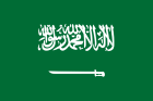 The national flag of Saudi Arabia: a green field with white Arabic script above a white horizontal sword.