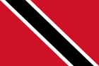 The national flag of Trinidad and Tobago, featuring a red field with a black diagonal stripe bordered by white.