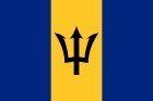The national flag of Barbados, featuring a vertical yellow band between two blue bands, with a black trident in the center.