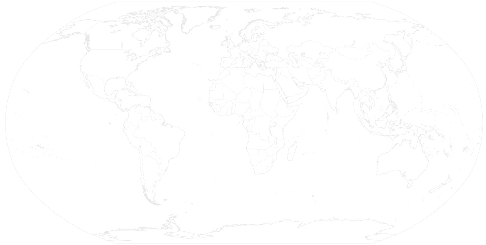 A simple, light gray outline map of the world on a white background.