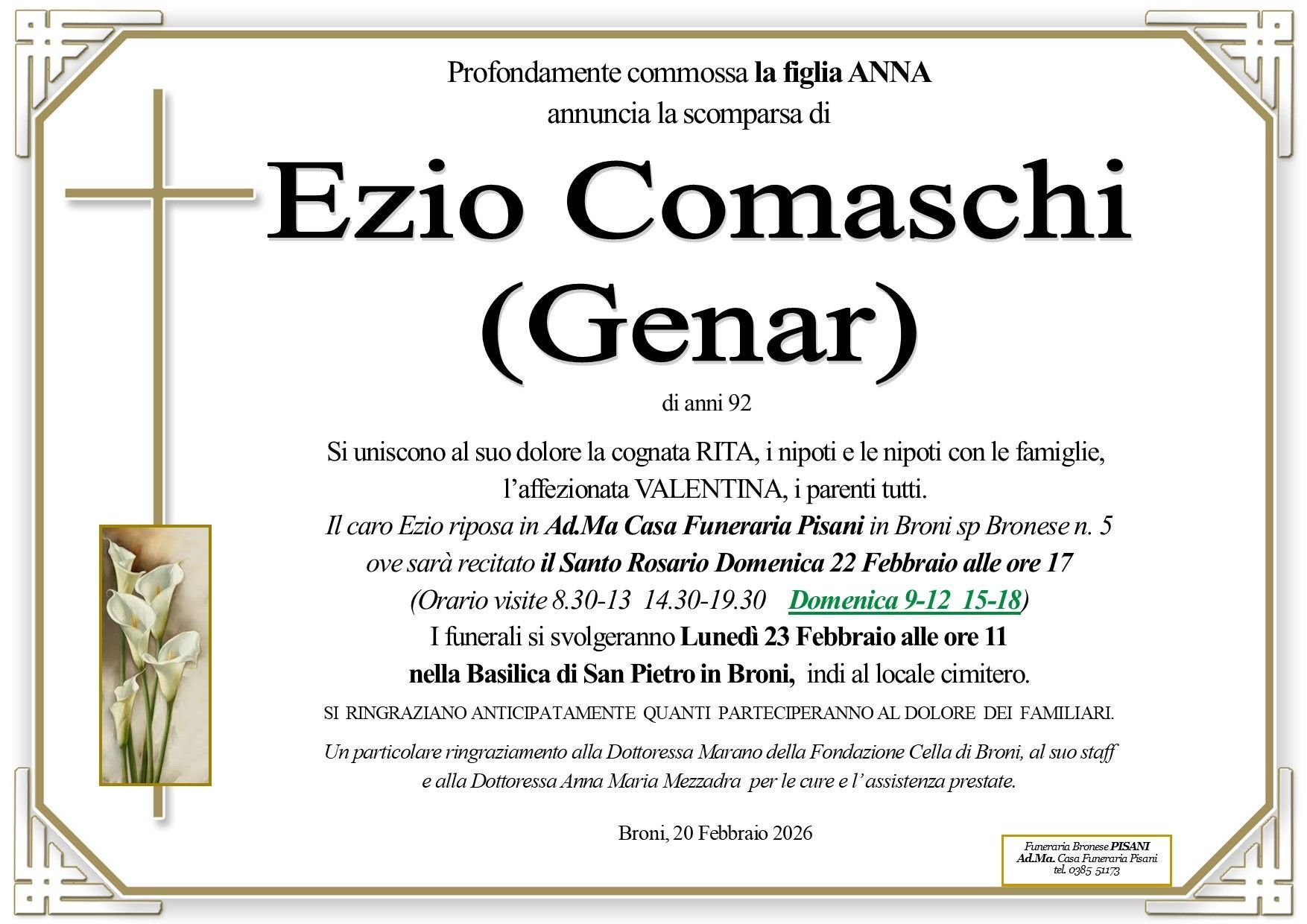 necrologio Ezio Comaschi