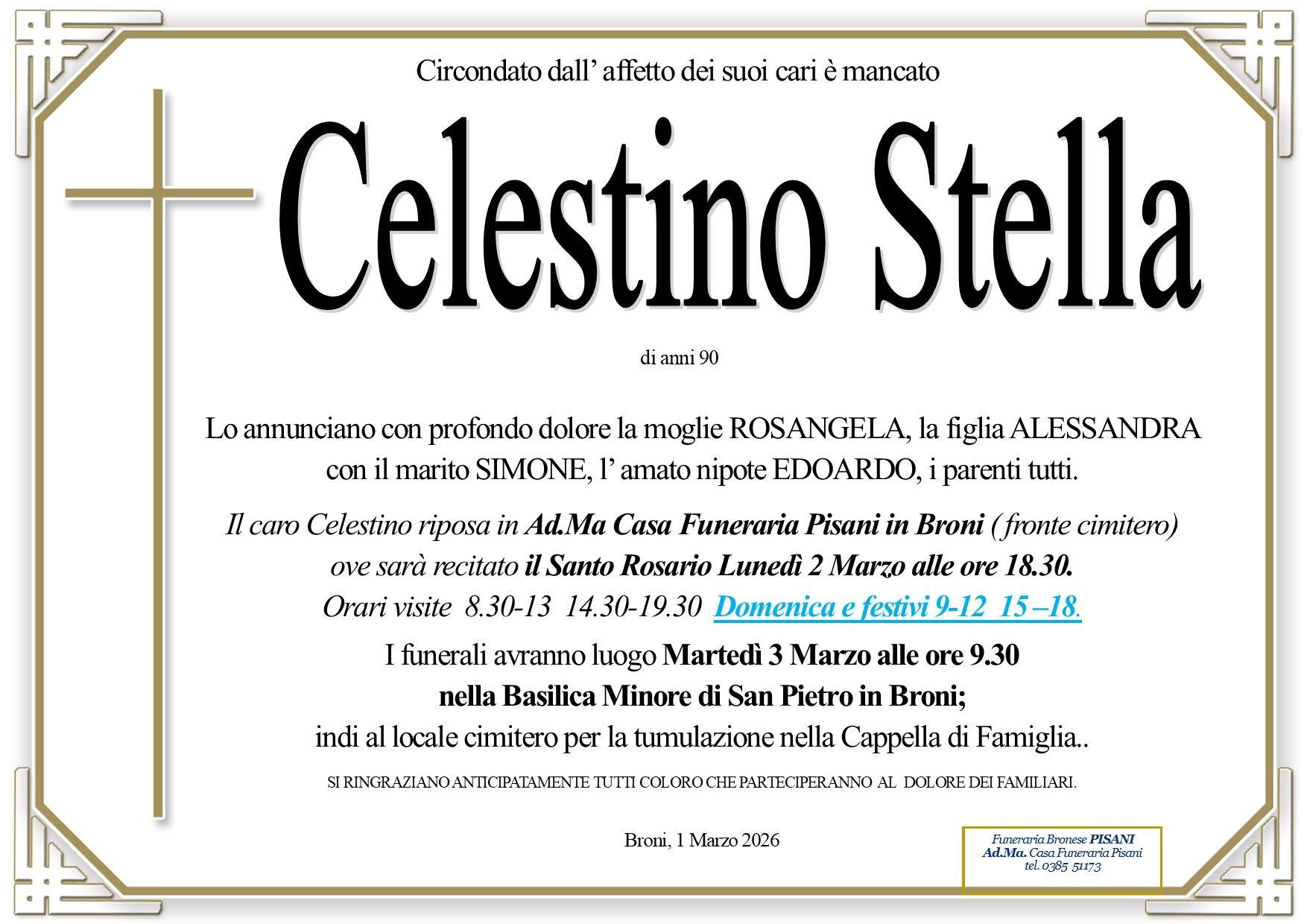 necrologio Celestino Stella