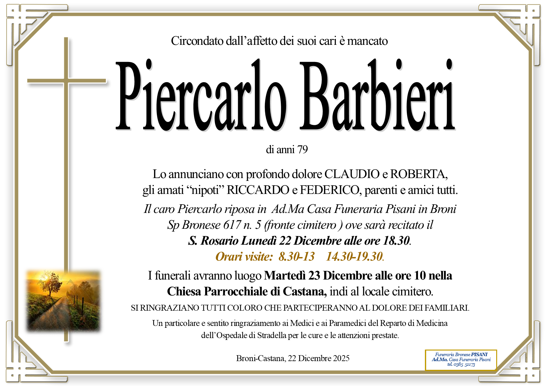necrologio Piercarlo Barbieri