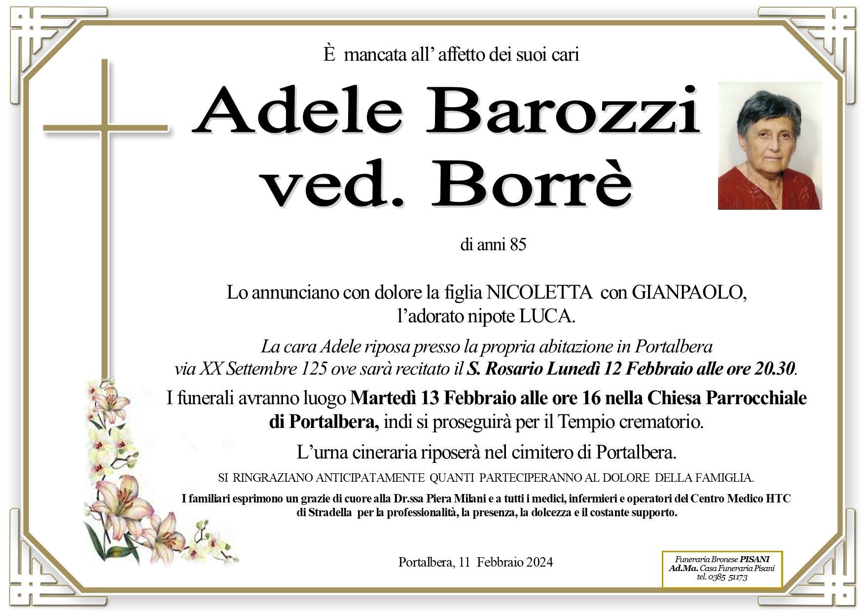 necrologio Adele Barozzi ved. Borrè