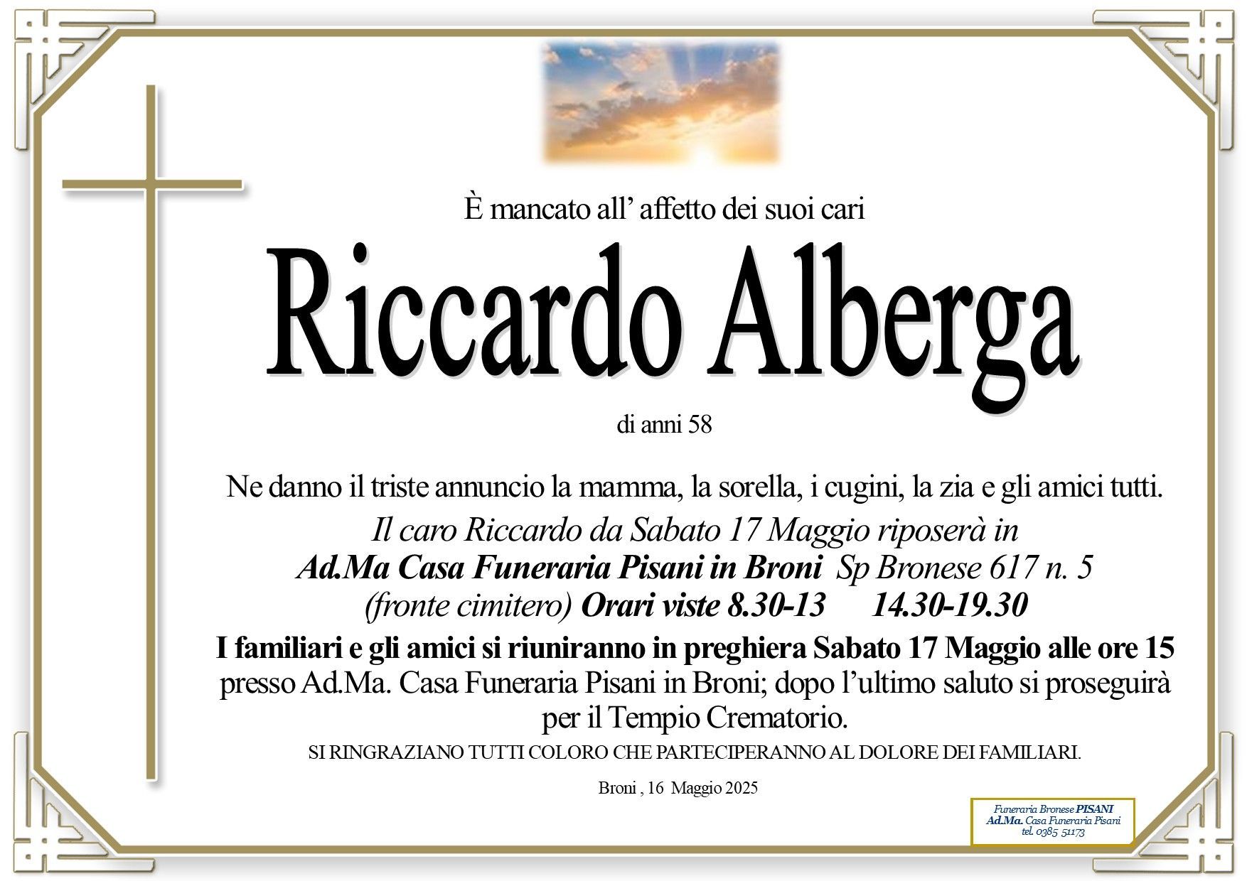 necrologio Riccardo Alberga