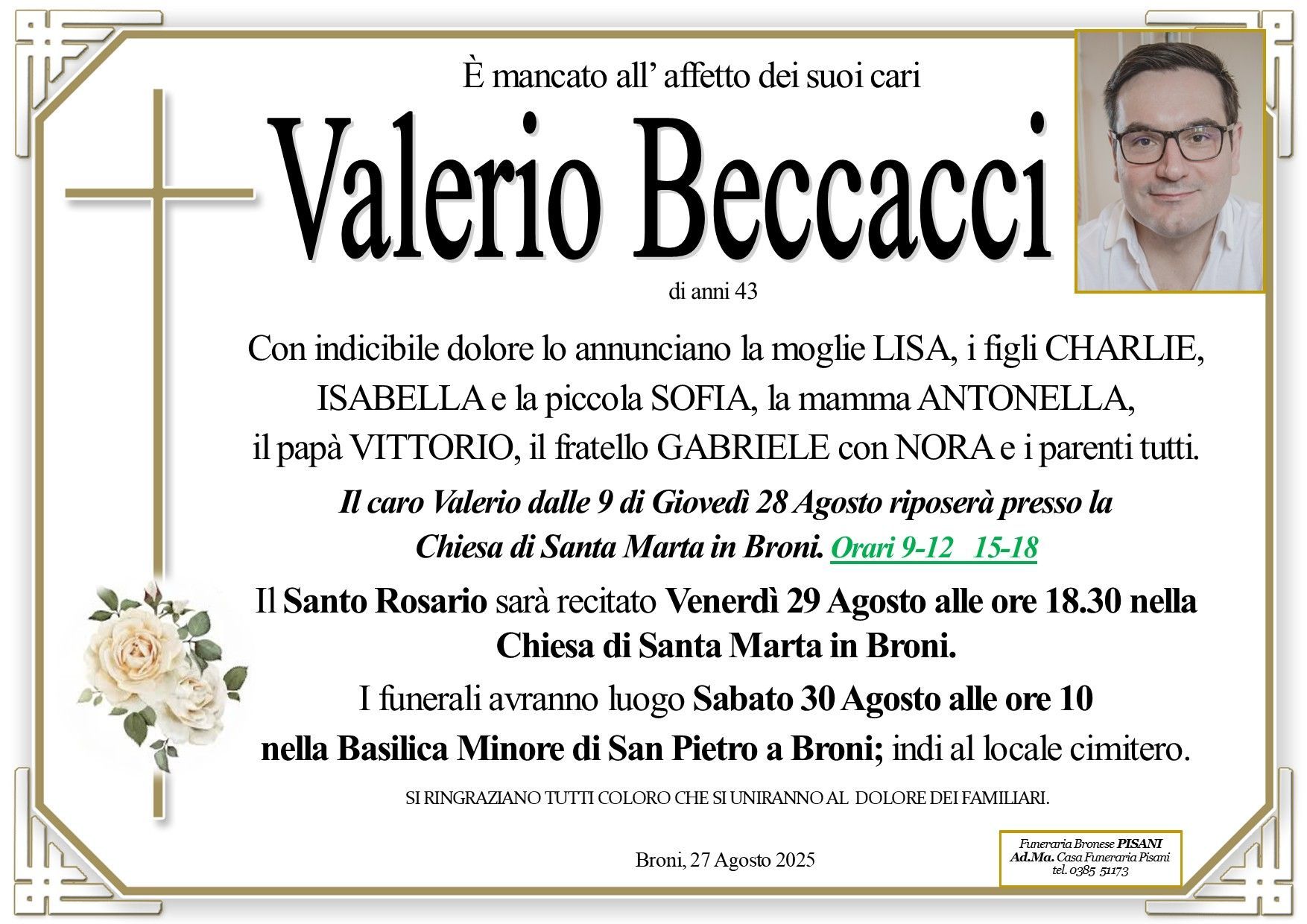 necrologio Valerio Beccacci